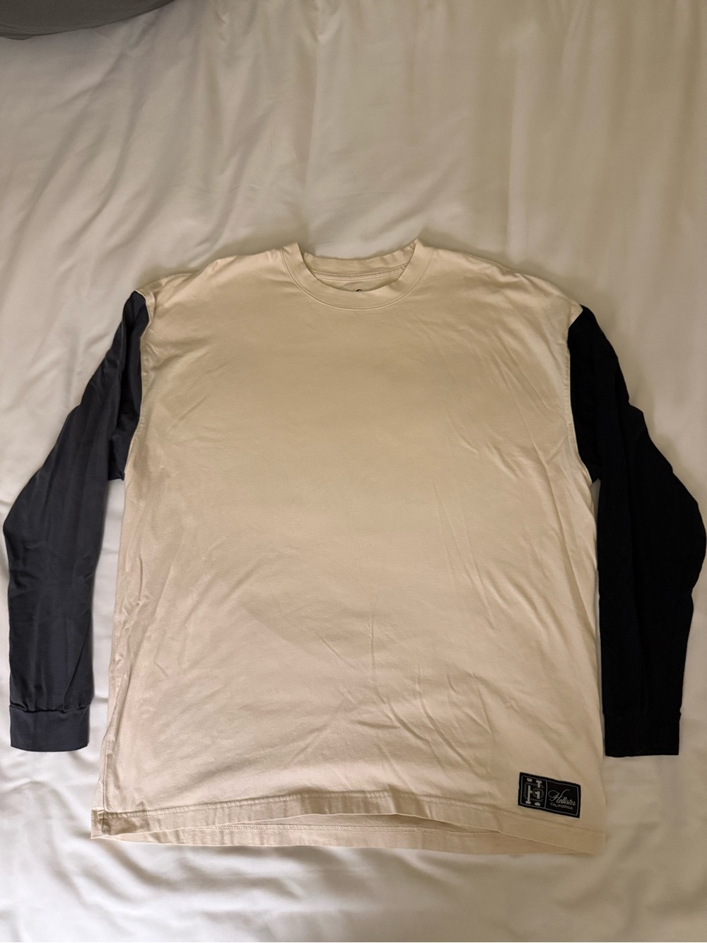 Hollister Two-Tone Long Sleeve Crewneck - Cream Body with Black Sleeves